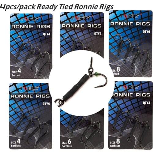 4pcs/Pack Ready Tied Ronnie Rigs Ready Tied Carp Coarse Pop-Up Bait Boilie Hooks Barbed/Barbless Fishing Tools Terminal Tackle