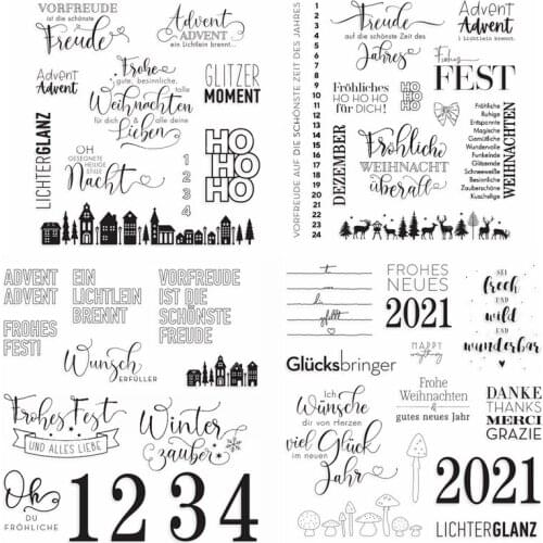 5.5*5.5inch Clear Stamp German Letters Number FROHES NEUES 2021 ADVENT Winter Wishes Words Line Apartment Reindeer Mushroom
