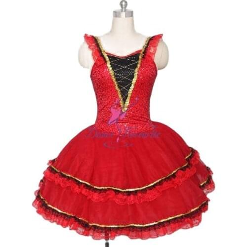 Red Sequin Bodice Ballet Tutu, with Lace and Sequin Trim Adult Stage Performance Ballet Costume Tutu
