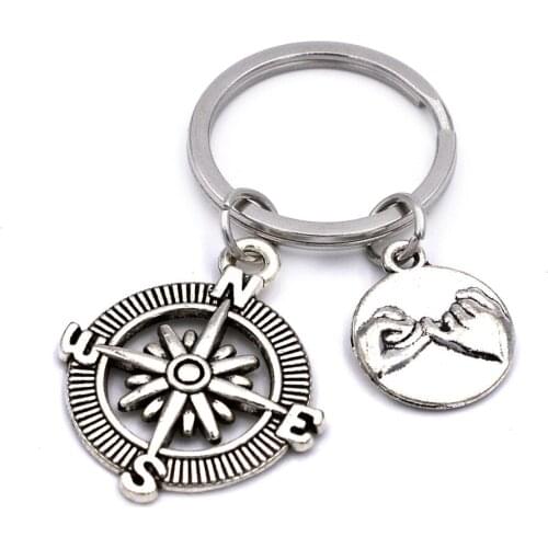 BULK 10pcs Best Freinds Couples Keychain Compass Pinky Swear Promise Charm Keychain Handmade DIY Jewelry Gifts for GF BF