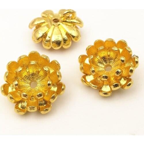 SIXTY TOWFISH 10 Pieces Jewelry Accessories 19 mm Gold Color Three Dimensional Flower With Back Han Alloy Charms
