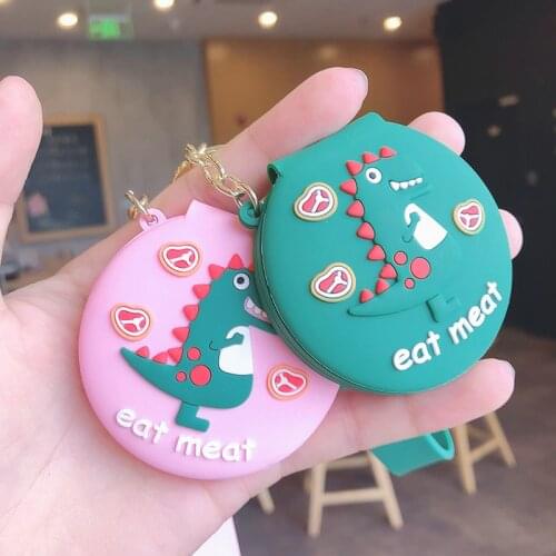 1Pcs Cute Creative Dinosaur Mirror Key Chains Simple Makeup Mirror Kids Woman Gift Accessories Cute Backpack Car Key Ring
