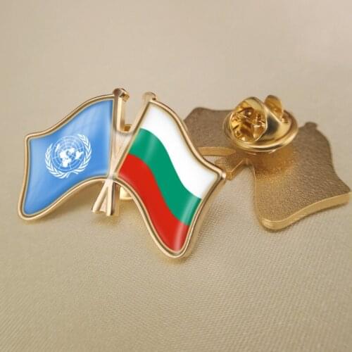 United Nations and Bulgaria Crossed Double Friendship Flags Lapel Pins