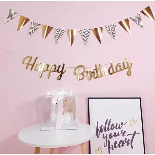 Kids Happy Birthday Banner Gold Siver Color Birthday Party Decoration Hanging Garland Paper For Baby Shower
