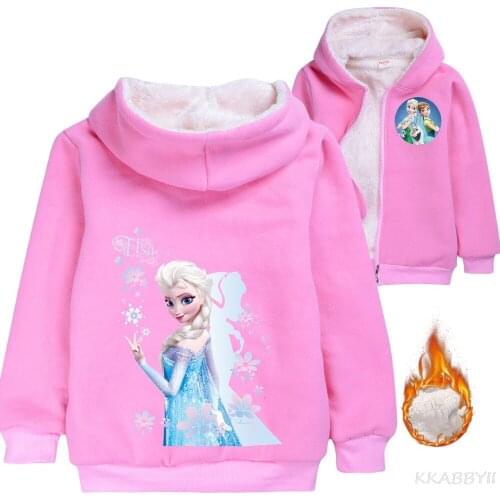 Disney Childrens Cardigan Zipper Thick Jacket Girls Frozen Elsa Print Hoodie Boys Popular Cartoon Winter Coat