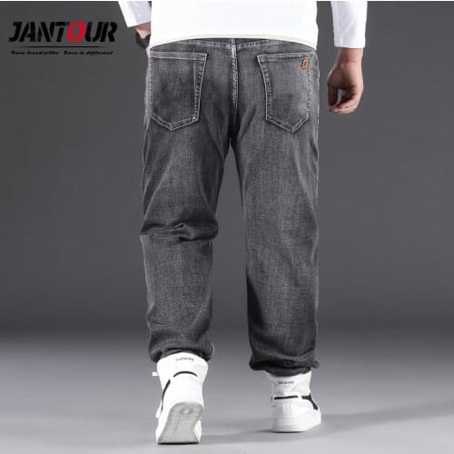 2021 Spring Mens Wide Leg Jeans Classic Style Business Men Jeans Fashion Pocket Appliques Loose Denim Trousers Male Gray 30-44