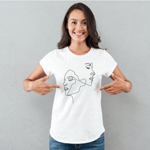 One Line Drawing Faces T-shirt Funny Women Graphic Art Top Tee Shirt Unisex Summer Short Sleeve Minimal Artwork Tshirt Outfits