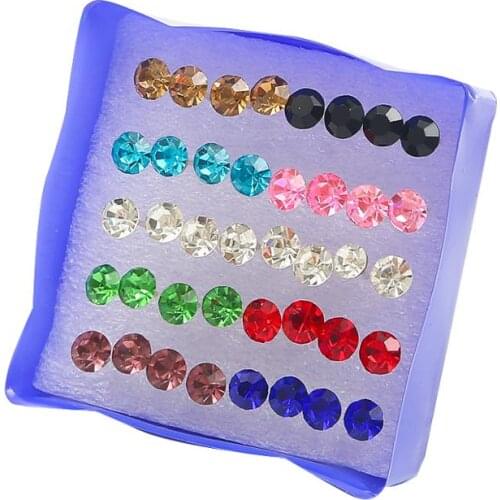 20pairs/set Colorful Crystal Stud Earrings Set For Women Mix Acrylic Rhinestones Plastic Earrings kit Jewelry Piercing brincos