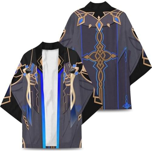 Game Genshin Impact Zhongli Dainsleif Cloak Kimono Cardigan Robe Cospaly Costume Print Casual Coat