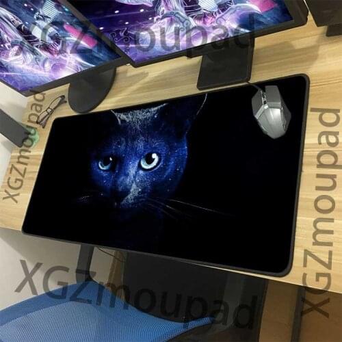 XGZ Animal Mystery Cat Large Mouse Pad Black Lock Edge Custom Home Computer Keyboard Table Mat Natural Rubber Non-slip Xxl