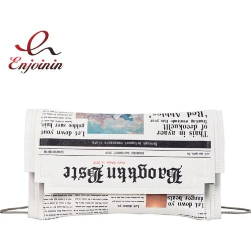 Fashion Newspaper Print Design Women Casual Envelope Bag Day Clutches Chain Purse Crossbody Messenger Bag Shoulder Bag Handbag