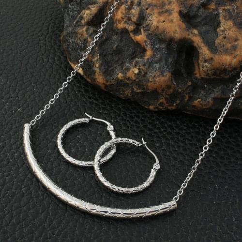 Fashion Stainless Steel Vintage Round Jewelry 45cm Necklace And Earrings Sets For Woman SRYZ088