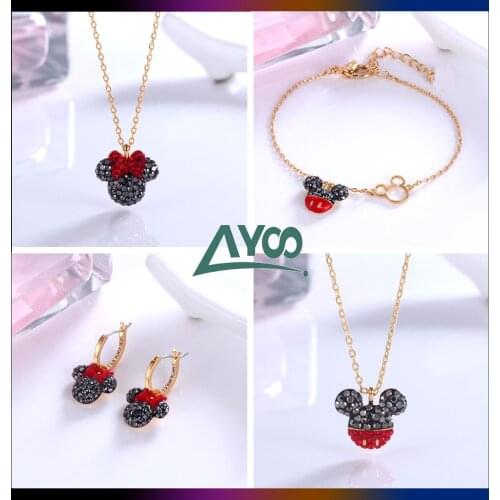 Fashion Jewelry Swa1:1 Exquisite Lovely Mouse Crystal Womens Necklace Bracelet Earrings Jewelry Set Sweet Romantic Gift