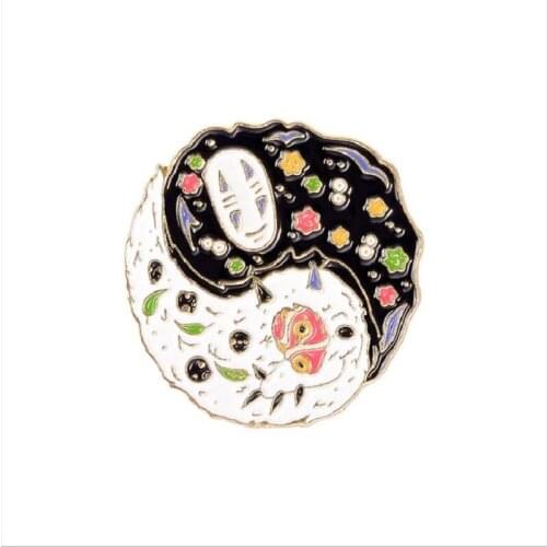 New Spirited Away Faceless Male Cute Brooch Cartoon Yin Yang Tai Chi Black and White Decoration Japanese and Korean