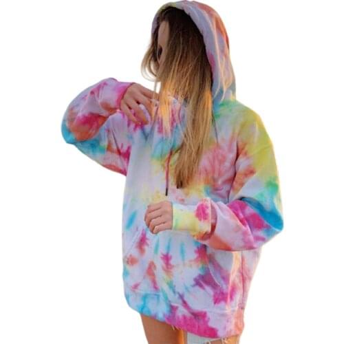 2020 New Fashion Woman Tie-dye Hoodie Long Sleeve Front Pocket Drawstring Pullover Loose Sweatshirt