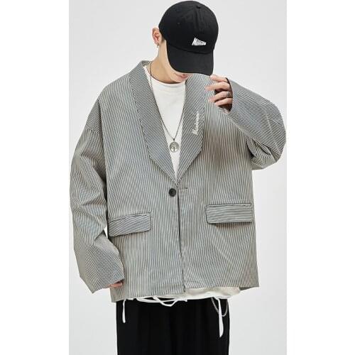 2021 New Luxury Classic Grey Japan Style MenS Casual Blazers Autumn Spring Fashion Brand Loose Long Suit