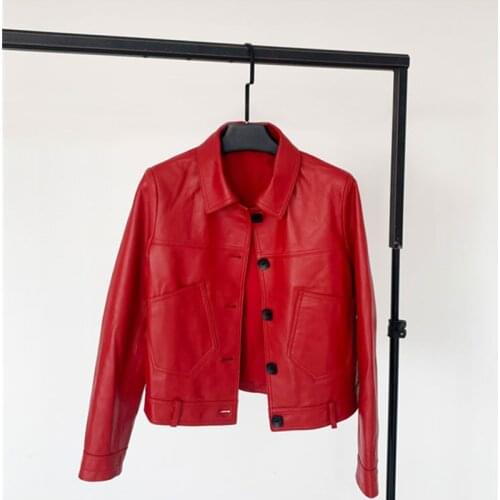 Spring 2020 new leather leather womens short sheepskin slim slimming large pocket leather jacket jacket tide