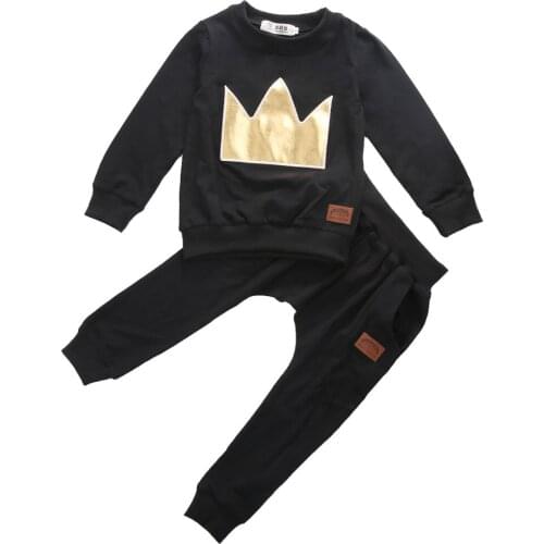 Oklady Baby Boy Girls Crown Long Sleeve Tops T-shirt+Pants 2pcs Outfits Set Tracksuit