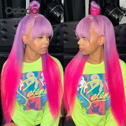 COLODO Straight Lace Front Wig Pre Plucked Ombre Orange Transparent Lace Remy Brazilian Wig Lace Front Human Hair Wigs for Women