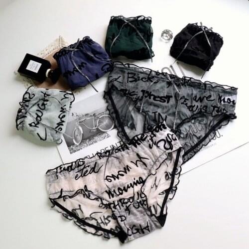 Popular Girls Panties Women Lace Bubble Net Underwear Flocking Letters Hips Sexy Breathable Panties Q543