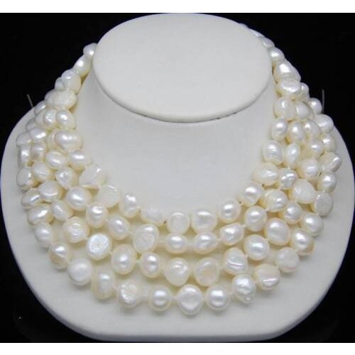 Excellent 9-10mm White color Cultured Irregular pearl Necklace 48
