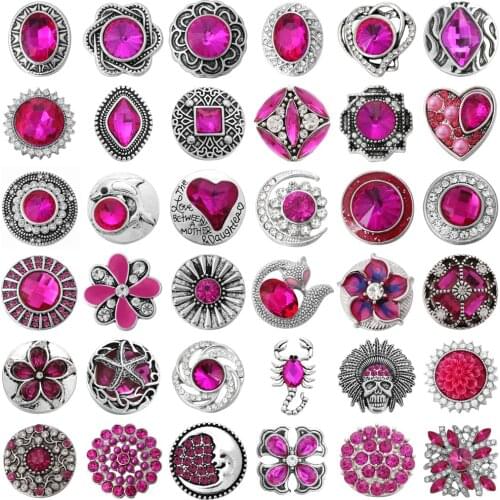 5pcs/lot Wholesale Snap Jewelry 18mm Snap Buttons Mixed Rhinestone Metal Flower Heart Snaps Buttons for Snap Bracelet Bangle
