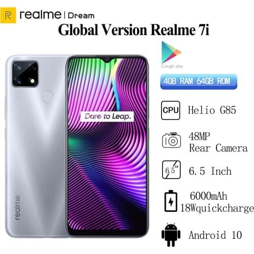 Global Version Realme 7i 7 i 4GB 64GB Smartphone MTK Helio G85 6.5 Inch Screen 48MP AI Triple Camera 18W Fast Charging 6000mAh
