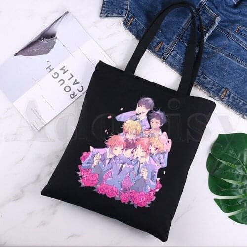Ouran High School Host Club Cartoon Anime Black Canvas Print Shopping Bags Girls Fashion Life Casual Pacakge Hand Bag