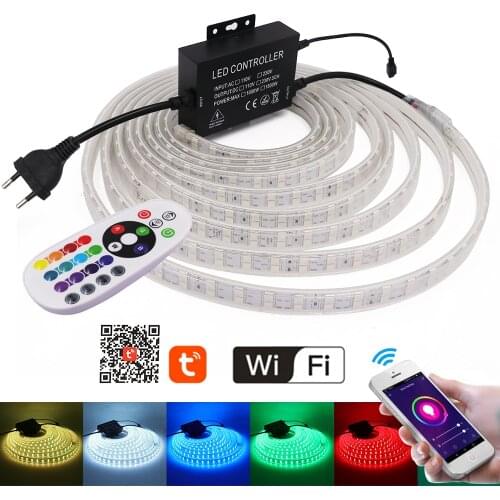 220V 240V WIFI Control RGB LED Strip Lamp 120leds/m 1500W Controller+24key Remote Waterproof Flexible Tape LED Rope Light