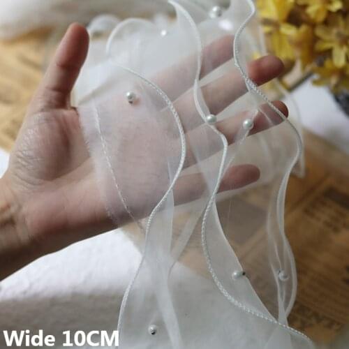 10CM Wide Three Layers Fluffy Yarn Organza Fabric Ribbon Beaded Fringe 3D Lace Edge Ruffle Trim Wedding Dress DIY Sewing Decor