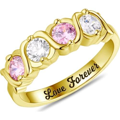 Uonney Dropshipping Personalaized Jewelry Engraving Name-Birthstones Ring 4 Birthstones Hugs Kisses XoXo Ring Gift For Mother