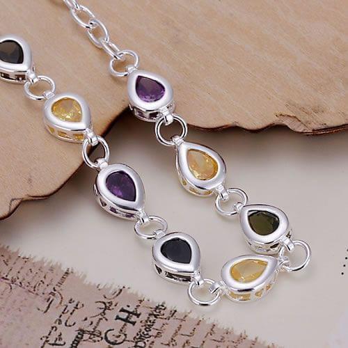 KN-H260 Wholesale Silver Color Bracelet 925 Free Shipping Factory Price Fashion Jewelry Drop Tear Multicolor Stone Bracelet