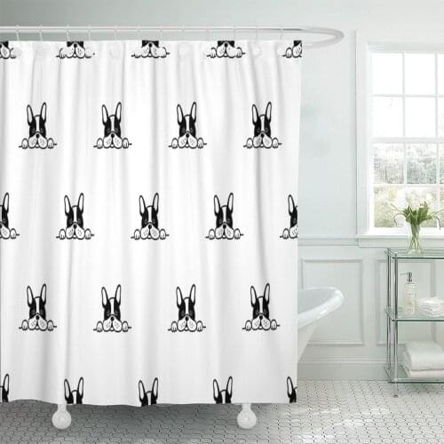 Black Animal French Bulldog Face Sleepy Dog Cat Cute Shower Curtain Polyester 72 x 72 inches Set with Hooks