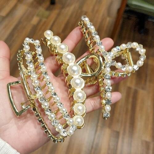 Pearl Hairpin Rhinestone European And American Grab Clip Simple Fashion Hair Accessories