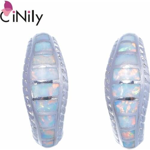 CiNily Created White Blue Fire Opal Silver Plated Wholesale for Women Jewelry Wedding Engagement Stud Earrings 18mm OH4475-76