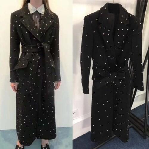 Winter the new heavy work nail drill coat women fashion vadim fazzling long black manteau woolen high grade plaszcze damskie