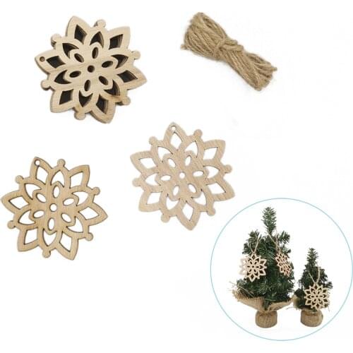 10pcs Wooden Snowflake Ornaments Cutouts Craft Predrilled Wood Slice Christmas Tree Hanging Embellishments Decoration DIY