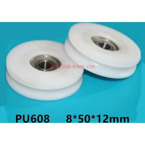 10pc U Nylon plastic Embedded 608 Groove Ball Bearings 8*50*12mm Guide Pulley 8*50*12