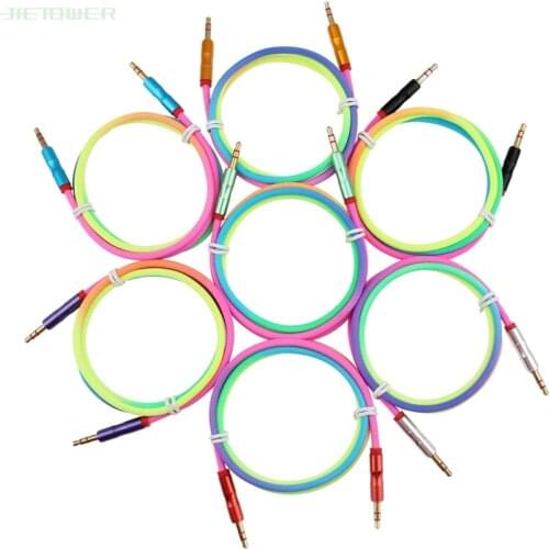 100pcs Audio Cable 3.5mm jack male to male Speaker Line 1m Rainbow Bamboo Copper Shell Aux Cable for HTC Car Headphone Aux Cord