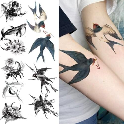 3D Realistic Swallow Birds Temporary Tattoos For Women Adult Whale Scorpion Fake Tattoo Sticker Body Art Painting Tatoos Decals
