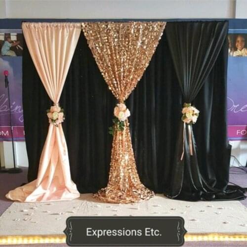 3M x 3M Black with hotpink Wedding Backdrop with beautiful swag Stage curtain drapes Wedding Decoration