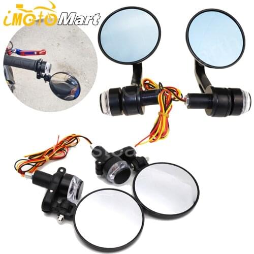 7/8" 22mm Motorcycle Handle Bar End Mirrors Side Mirror w/Turn Signal Universal For Honda Yamaha Suzuki Harley Cafe Racer Bobber