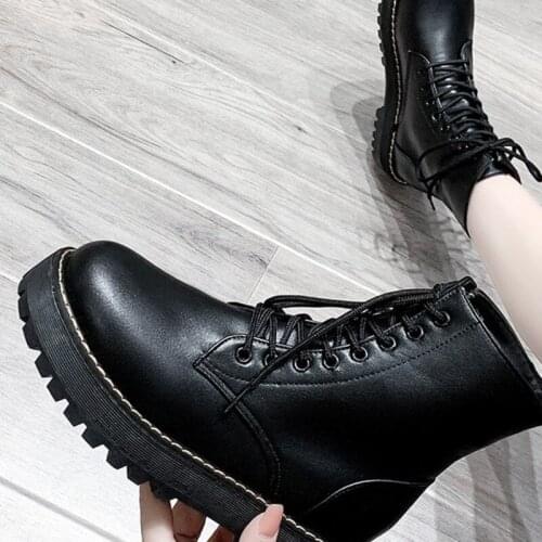 Black Martin Boots Women 2021 Winter Fashion Womens Lace Up Round Head Ankle Boots Female Fashion Shoes Ladies Combat Booties