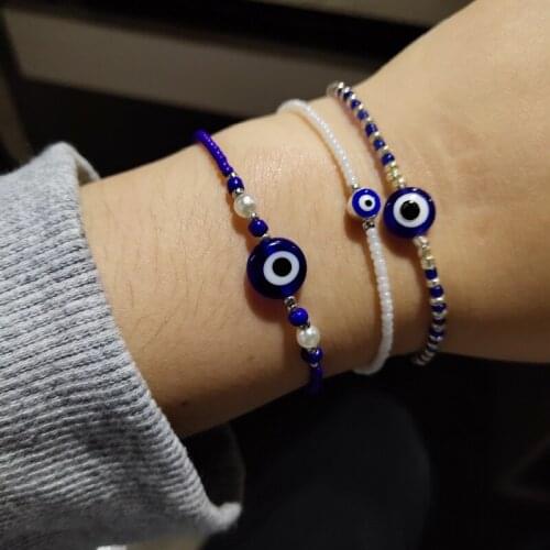 Handmade Lucky Black String Adjustable Bracelet Evil Eye Charm Bracelets Women Blue Eyes Beads Bracelet For Women Girls Jewelry