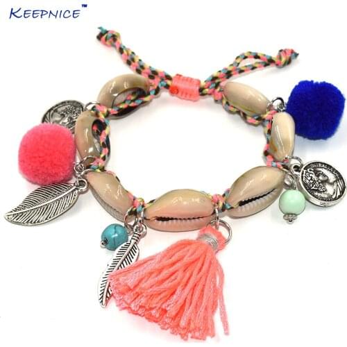 New Bohemia sea beach shells bracelets colorful tassels charm bracelet Boho chic Pompous Charms bangle Bracelets