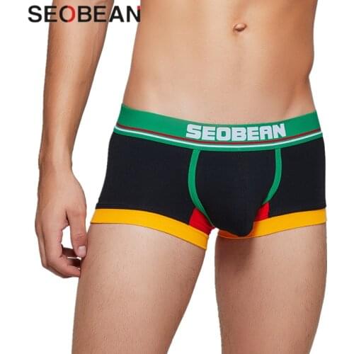 SEOBEAN Brand Underwear Men Boxers Shorts Print Men Sexy Cueca Boxer Cotton fashion U convex pouch male underpants