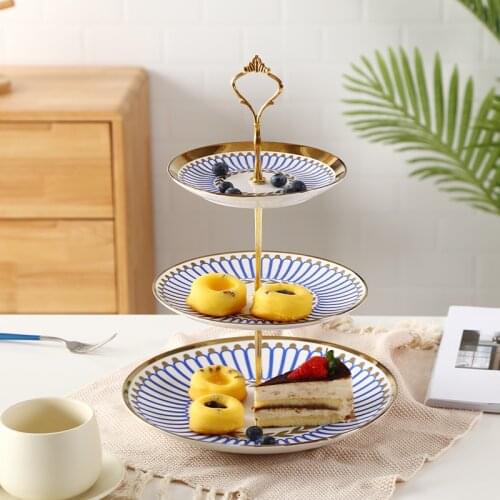 British Three-layer Fruit Plate 3-layers Ceramic Dish Cake Plate Rack Afternoon Tea Dessert Tray