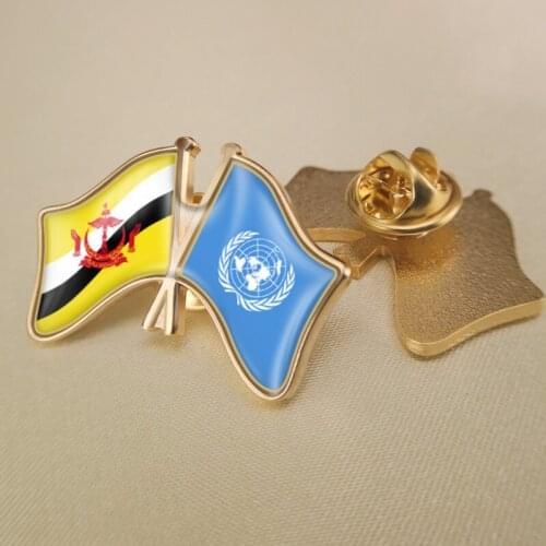 United Nations and Brunei Darussalam Crossed Double Friendship Flags Lapel Pins