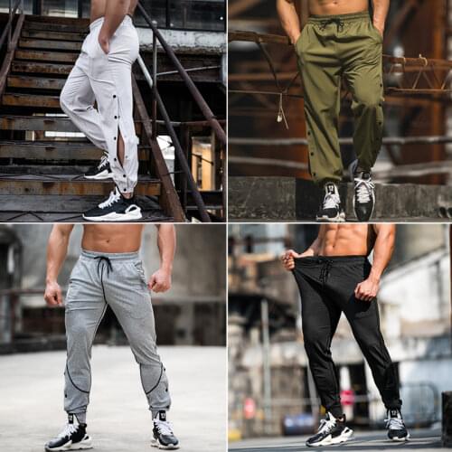 Classic Mens Sport Pants Casual Trousers Gym Running Sweatpants Relaxed Fit Thin Breathable Elastic Waist Pockets Open Leg