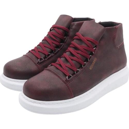 Chekich Mens and Womens Shoes Claret Red Faux Leather Fall Season Lace Up Unisex Sneakers Comfortable Ankle Gentlemens Fashion Office Trekking Outdoor Light Odorless Breathable Warm Boots Non Slip Snow CH258 V2